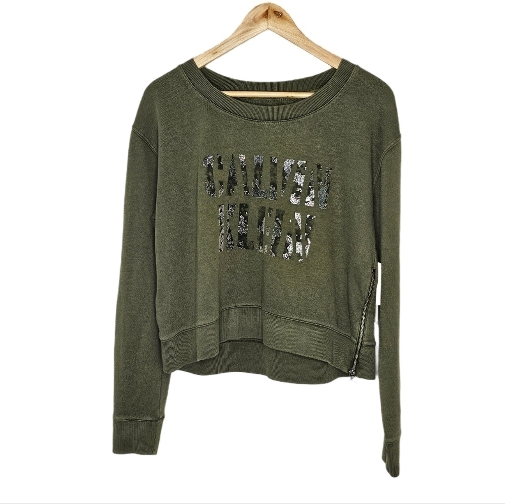 Calvin Klein sweatshirt crew neck khaki green knit top NWT Medium